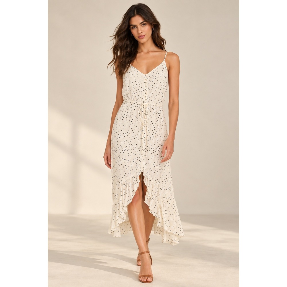 Rails Frida Dress Women Large Ivory Speckled Dot High Low Ruffle Feminine Flowy